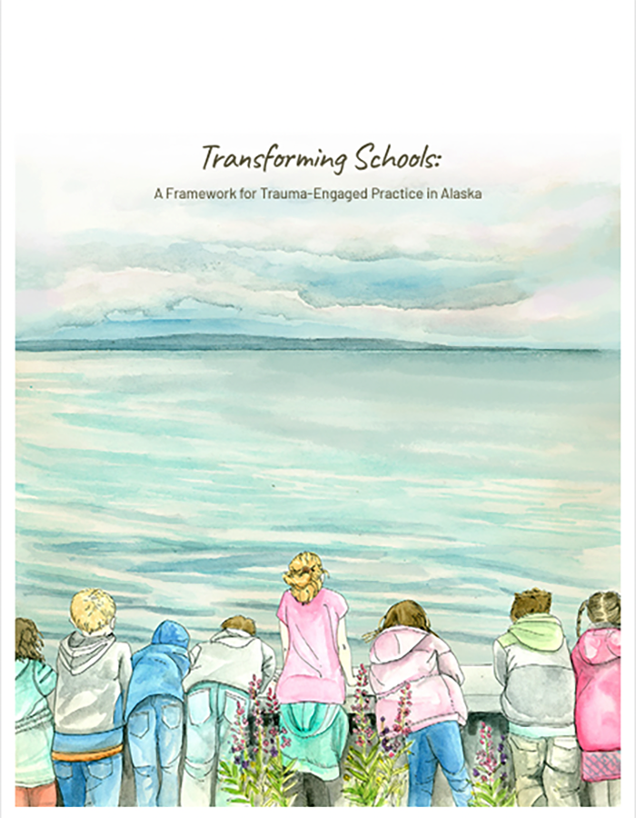 Cover of the Transforming schools toolkit with students looking over the edge to the ocean